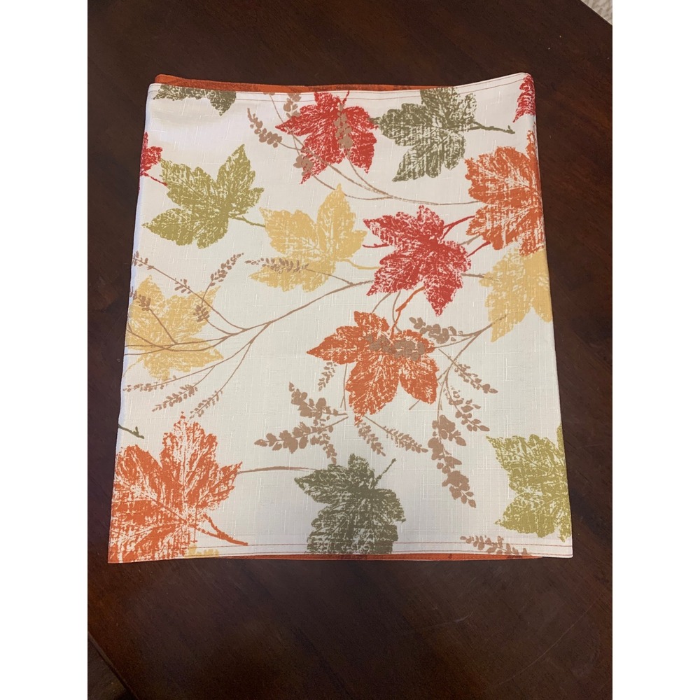Fall Reversible Table Runner 17x59 Autumn Maple Leaf Orange Green Harvest Decor